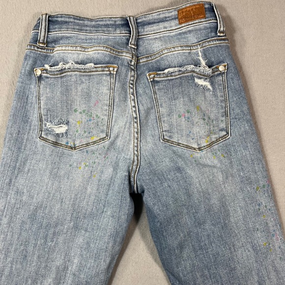 Judy Blue Boyfriend Fit Distressed Light Wash Paint Splatter Jeans Size 3/26 - Picture 9 of 12